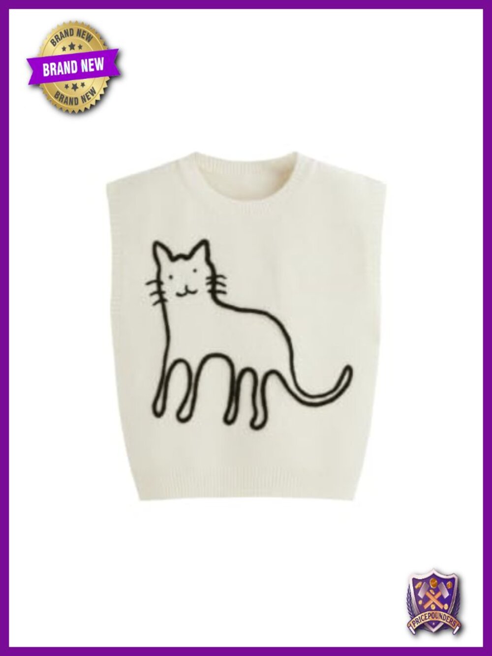 Wool Blend Sweater Vest Cropped Cat Sleeveless Top